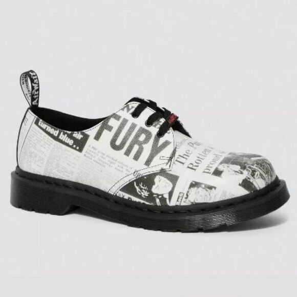 Dr. Martens Shoes - NEW DR. MARTENS Sex Pistols 1461 Oxford Shoes Punk 3-Eye B/W Newspaper Print Doc